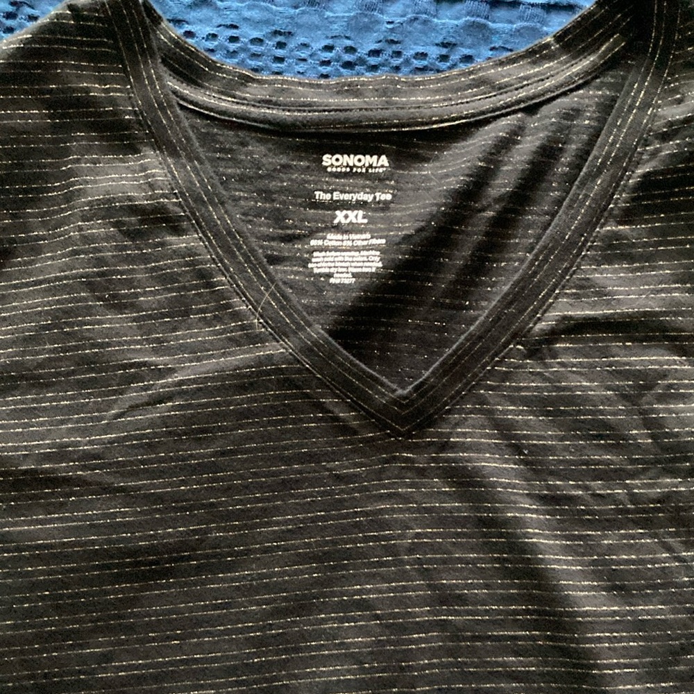 Sonoma Black & Gold V-Neck Tee with Subtle Stripes